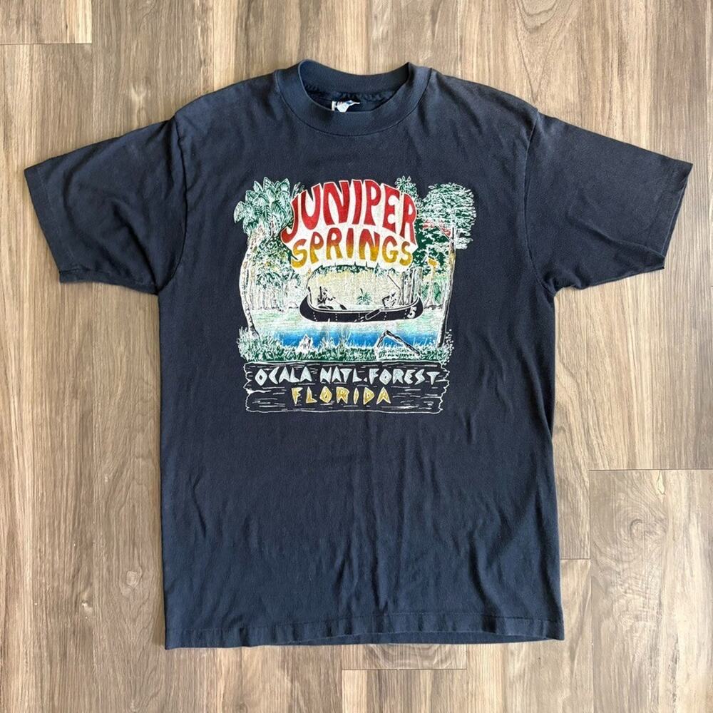 Vintage 1980s Juniper Springs T-Shirt Men's Size M Florida Black Vibrant